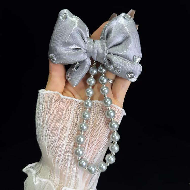 Sparkling Diamond Large Bow Pearl Phone Chain(Argent) - Lanyards & Wrist Straps by buy2fix | Online Shopping UK | buy2fix