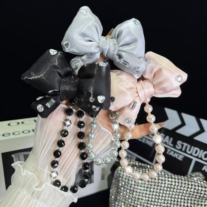 Sparkling Diamond Large Bow Pearl Phone Chain(Pink) - Lanyards & Wrist Straps by buy2fix | Online Shopping UK | buy2fix