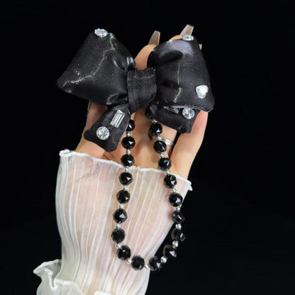 Sparkling Diamond Large Bow Pearl Phone Chain(Grey) - Lanyards & Wrist Straps by buy2fix | Online Shopping UK | buy2fix