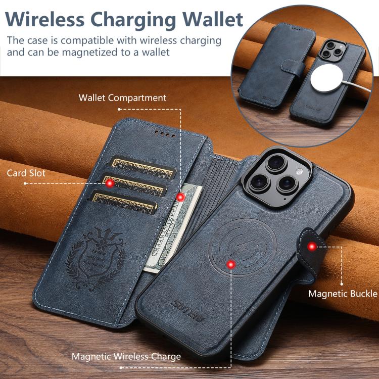 For iPhone 16 Pro Max Suteni Q05 2-in-1 Multi-function Detachable Wallet MagSafe Phone Case(Blue) - iPhone 16 Pro Max Cases by Suteni | Online Shopping UK | buy2fix