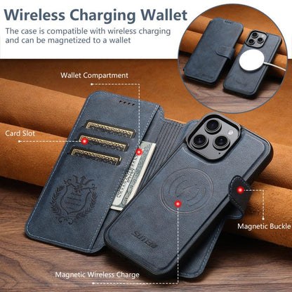 For iPhone 16 Pro Suteni Q05 2-in-1 Multi-function Detachable Wallet MagSafe Phone Case(Blue) - iPhone 16 Pro Cases by Suteni | Online Shopping UK | buy2fix