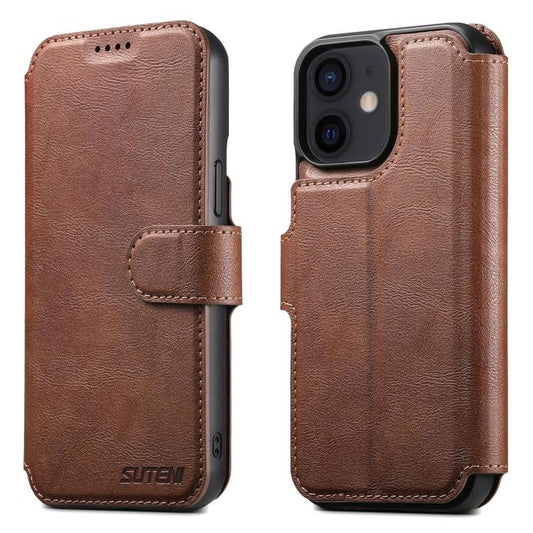 For iPhone 12 Suteni Q05 2-in-1 Multi-function Detachable Wallet MagSafe Phone Case(Brown) - iPhone 12 / 12 Pro Cases by Suteni | Online Shopping UK | buy2fix