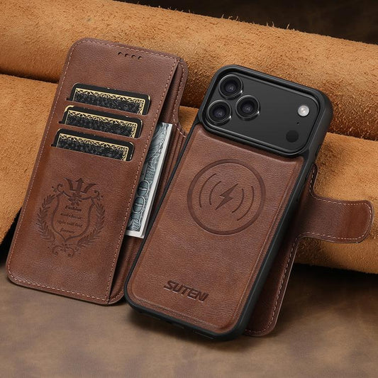 For iPhone 17 Pro Max Suteni Q05 2-in-1 Multi-function Detachable Wallet MagSafe Phone Case(Brown) - iPhone 17 Pro Max Cases by Suteni | Online Shopping UK | buy2fix