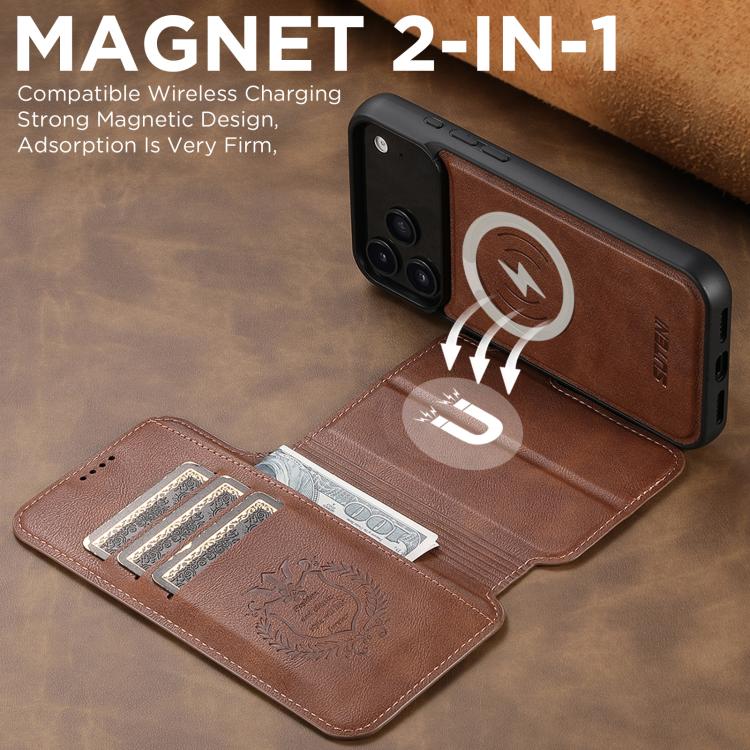 For iPhone 17 Pro Suteni Q05 2-in-1 Multi-function Detachable Wallet MagSafe Phone Case(Brown) - iPhone 17 Pro Cases by Suteni | Online Shopping UK | buy2fix