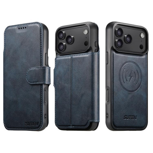 For iPhone 17 Pro Suteni Q05 2-in-1 Multi-function Detachable Wallet MagSafe Phone Case(Blue) - iPhone 17 Pro Cases by Suteni | Online Shopping UK | buy2fix