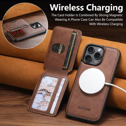 For iPhone 16 Pro Suteni M3 Card Bag MagSafe Cowhide Texture Leather Phone Case(Brown) - iPhone 16 Pro Cases by Suteni | Online Shopping UK | buy2fix