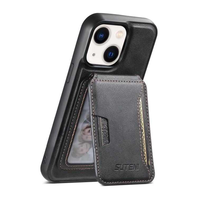 For iPhone 13 Suteni M3 Card Bag MagSafe Cowhide Texture Leather Phone Case(Black) - iPhone 13 Cases by Suteni | Online Shopping UK | buy2fix
