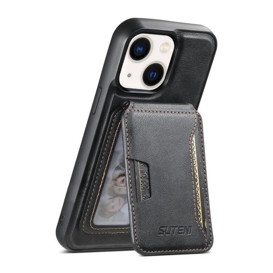 For iPhone 13 Suteni M3 Card Bag MagSafe Cowhide Texture Leather Phone Case(Black) - iPhone 13 Cases by Suteni | Online Shopping UK | buy2fix