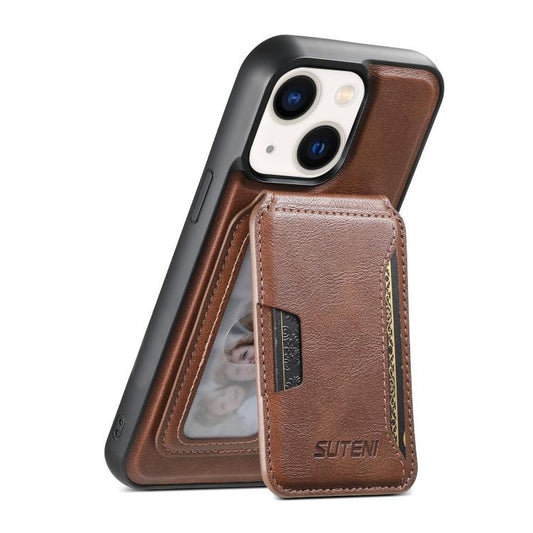 For iPhone 13 Suteni M3 Card Bag MagSafe Cowhide Texture Leather Phone Case(Brown) - iPhone 13 Cases by Suteni | Online Shopping UK | buy2fix