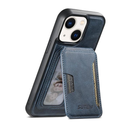 For iPhone 13 Suteni M3 Card Bag MagSafe Cowhide Texture Leather Phone Case(Blue) - iPhone 13 Cases by Suteni | Online Shopping UK | buy2fix