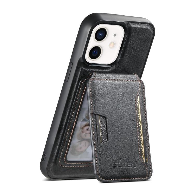 For iPhone 12 Suteni M3 Card Bag MagSafe Cowhide Texture Leather Phone Case(Black) - iPhone 12 / 12 Pro Cases by Suteni | Online Shopping UK | buy2fix