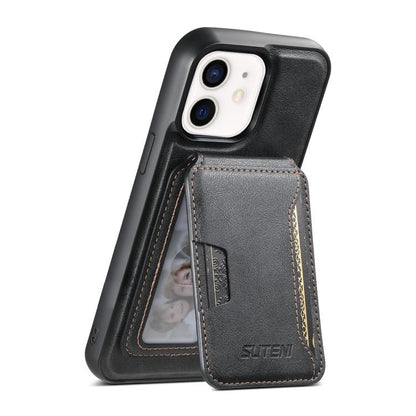 For iPhone 12 Suteni M3 Card Bag MagSafe Cowhide Texture Leather Phone Case(Black) - iPhone 12 / 12 Pro Cases by Suteni | Online Shopping UK | buy2fix