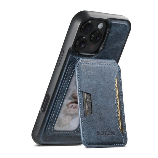 For iPhone 12 Pro Suteni M3 Card Bag MagSafe Cowhide Texture Leather Phone Case(Blue) - iPhone 16 Pro Max Cases by Suteni | Online Shopping UK | buy2fix