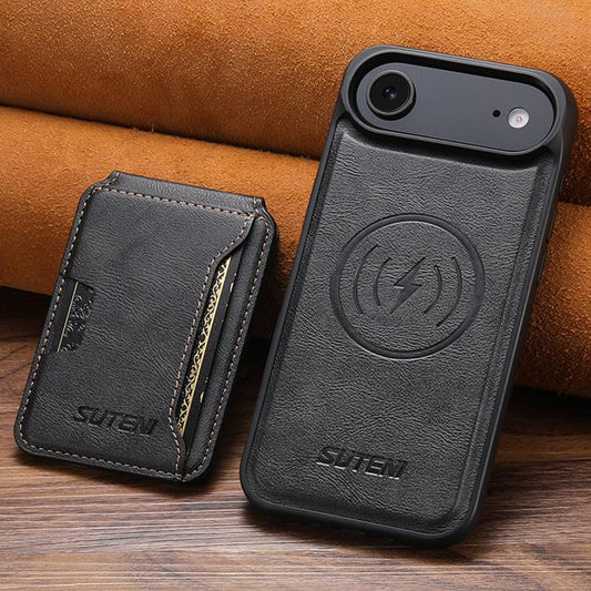 For iPhone 17 Air Suteni M3 Card Bag MagSafe Cowhide Texture Leather Phone Case(Black) - iPhone 17 Air Cases by Suteni | Online Shopping UK | buy2fix