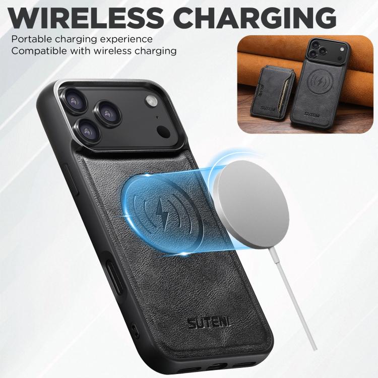 For iPhone 17 Air Suteni M3 Card Bag MagSafe Cowhide Texture Leather Phone Case(Black) - iPhone 17 Air Cases by Suteni | Online Shopping UK | buy2fix
