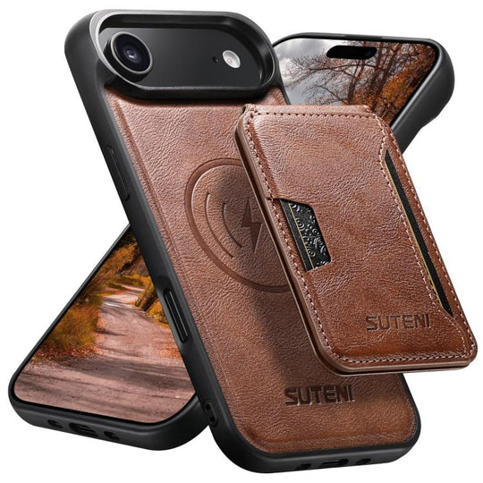 For iPhone Air Suteni M3 Card Bag MagSafe Cowhide Texture Leather Phone Case(Brown)