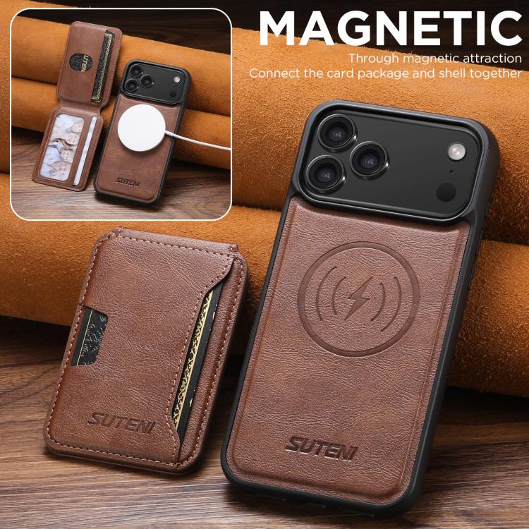 For iPhone Air Suteni M3 Card Bag MagSafe Cowhide Texture Leather Phone Case(Brown) - iPhone Air Cases by Suteni | Online Shopping UK | buy2fix