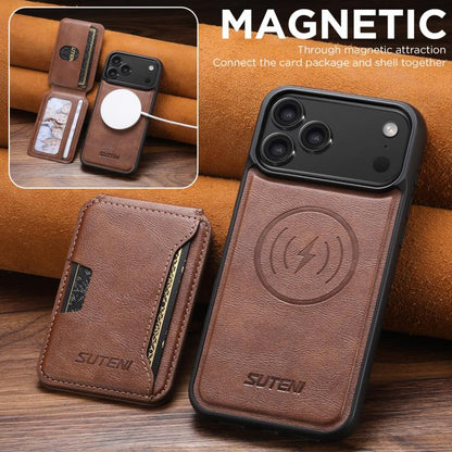 For iPhone Air Suteni M3 Card Bag MagSafe Cowhide Texture Leather Phone Case(Brown) - iPhone Air Cases by Suteni | Online Shopping UK | buy2fix