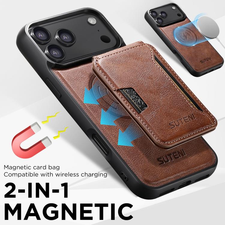For iPhone Air Suteni M3 Card Bag MagSafe Cowhide Texture Leather Phone Case(Brown) - iPhone Air Cases by Suteni | Online Shopping UK | buy2fix