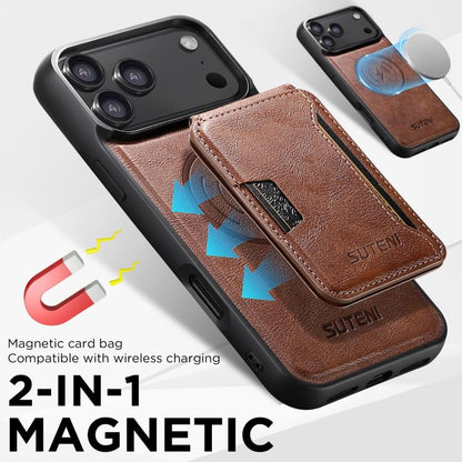 For iPhone Air Suteni M3 Card Bag MagSafe Cowhide Texture Leather Phone Case(Brown) - iPhone Air Cases by Suteni | Online Shopping UK | buy2fix