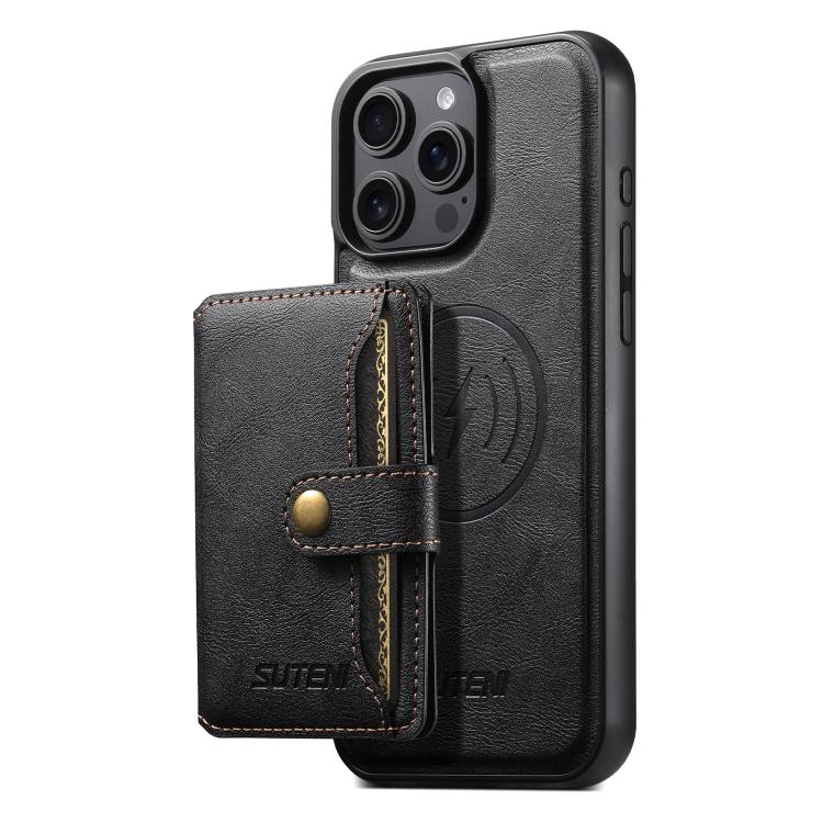 For iPhone 16 Pro Suteni M4 Magnetic Card Bag MagSafe Leather Phone Case(Black) - iPhone 16 Pro Cases by Suteni | Online Shopping UK | buy2fix
