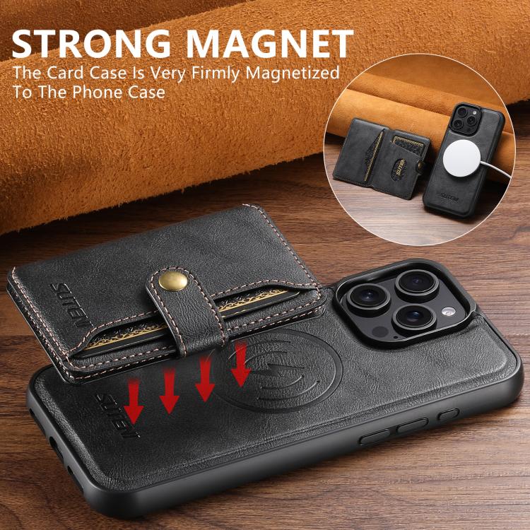 For iPhone 16 Pro Suteni M4 Magnetic Card Bag MagSafe Leather Phone Case(Black) - iPhone 16 Pro Cases by Suteni | Online Shopping UK | buy2fix