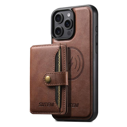 For iPhone 16 Pro Suteni M4 Magnetic Card Bag MagSafe Leather Phone Case(Brown) - iPhone 16 Pro Cases by Suteni | Online Shopping UK | buy2fix