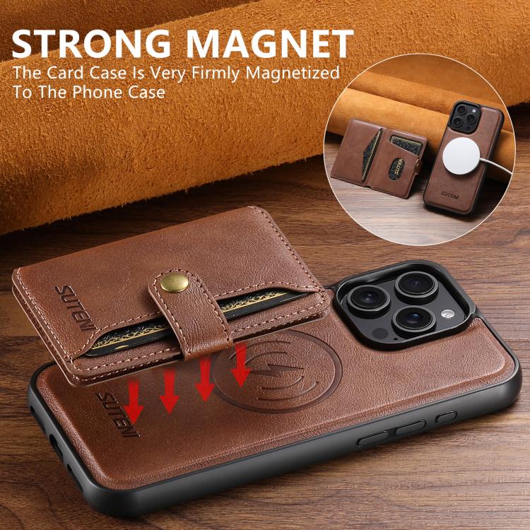 For iPhone 16 Pro Suteni M4 Magnetic Card Bag MagSafe Leather Phone Case(Brown) - iPhone 16 Pro Cases by Suteni | Online Shopping UK | buy2fix