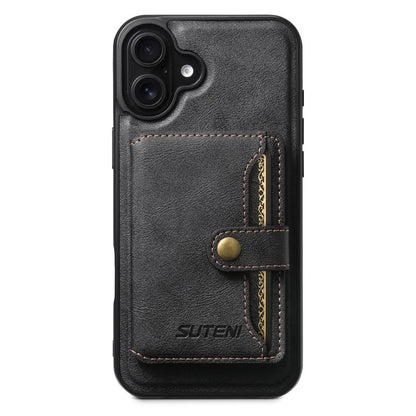 For iPhone 16 Plus Suteni M4 Magnetic Card Bag MagSafe Leather Phone Case(Black) - iPhone 16 Plus Cases by Suteni | Online Shopping UK | buy2fix
