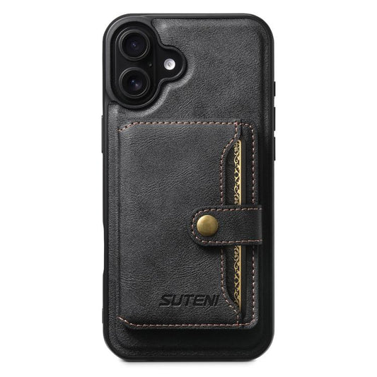 For iPhone 16 Plus Suteni M4 Magnetic Card Bag MagSafe Leather Phone Case(Black) - iPhone 16 Plus Cases by Suteni | Online Shopping UK | buy2fix