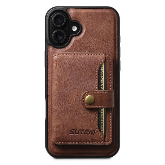For iPhone 16 Plus Suteni M4 Magnetic Card Bag MagSafe Leather Phone Case(Brown) - iPhone 16 Plus Cases by Suteni | Online Shopping UK | buy2fix
