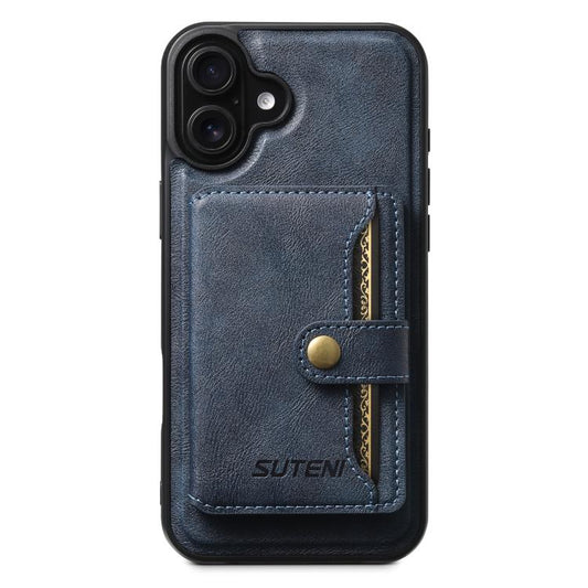 For iPhone 16 Plus Suteni M4 Magnetic Card Bag MagSafe Leather Phone Case(Blue) - iPhone 16 Plus Cases by Suteni | Online Shopping UK | buy2fix