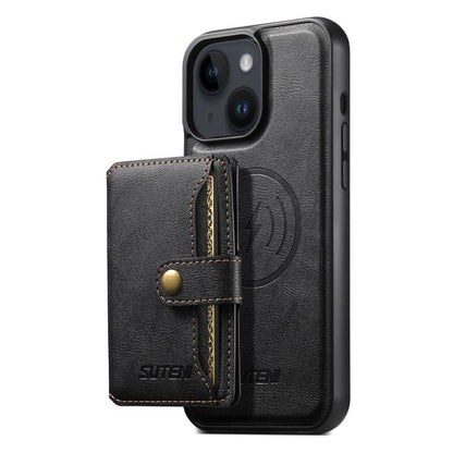 For iPhone 13 Suteni M4 Magnetic Card Bag MagSafe Leather Phone Case(Black) - iPhone 13 Cases by Suteni | Online Shopping UK | buy2fix