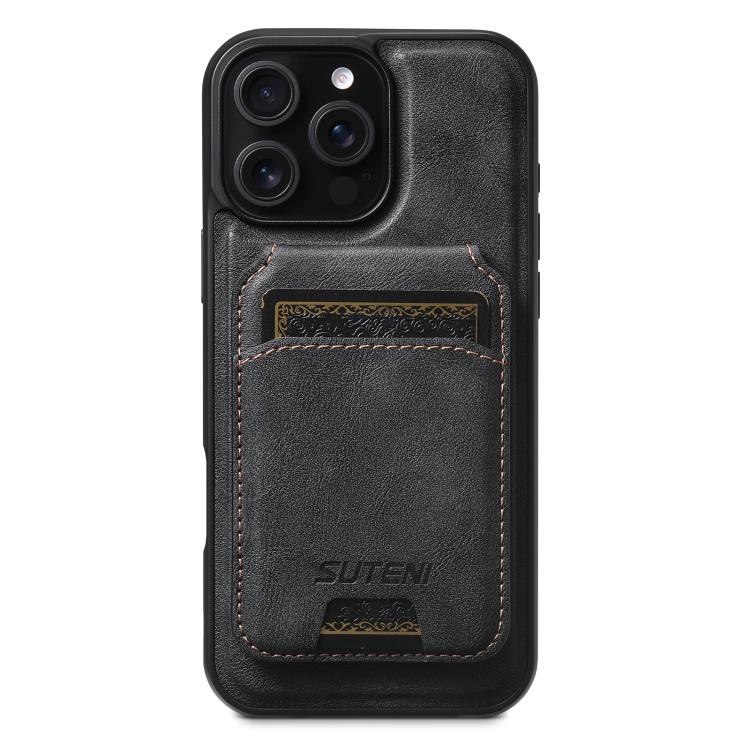 For iPhone 16 Pro Max Suteni M5 Magnetic Card Bag MagSafe Leather Phone Case(Black) - iPhone 16 Pro Max Cases by Suteni | Online Shopping UK | buy2fix