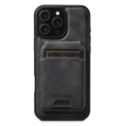 For iPhone 16 Pro Max Suteni M5 Magnetic Card Bag MagSafe Leather Phone Case(Black) - iPhone 16 Pro Max Cases by Suteni | Online Shopping UK | buy2fix