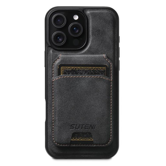 For iPhone 16 Pro Max Suteni M5 Magnetic Card Bag MagSafe Leather Phone Case(Black) - iPhone 16 Pro Max Cases by Suteni | Online Shopping UK | buy2fix