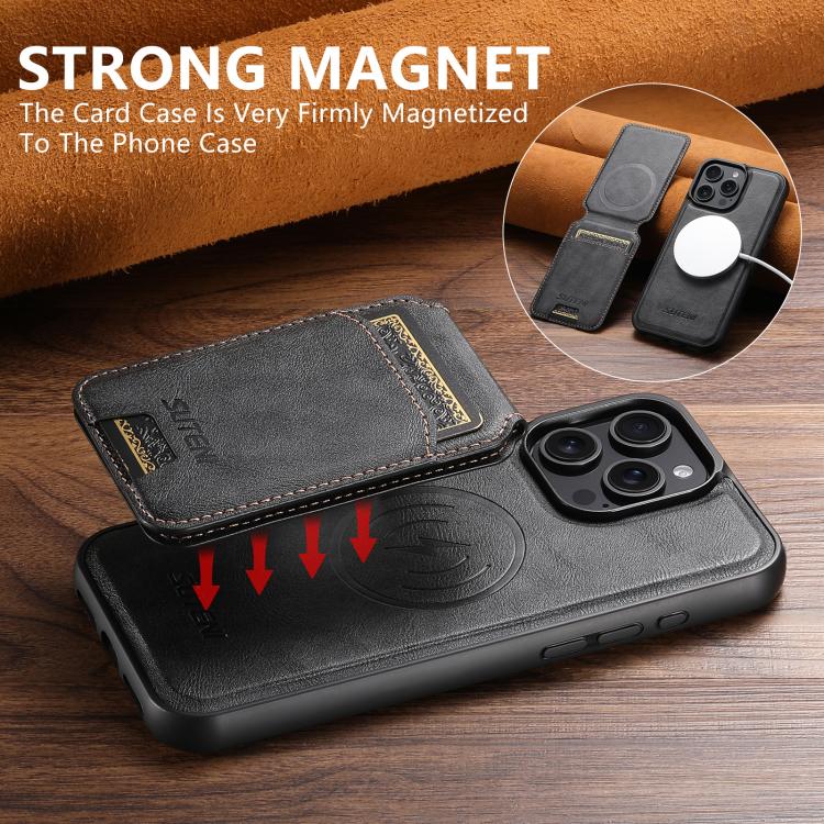 For iPhone 16 Pro Max Suteni M5 Magnetic Card Bag MagSafe Leather Phone Case(Black) - iPhone 16 Pro Max Cases by Suteni | Online Shopping UK | buy2fix