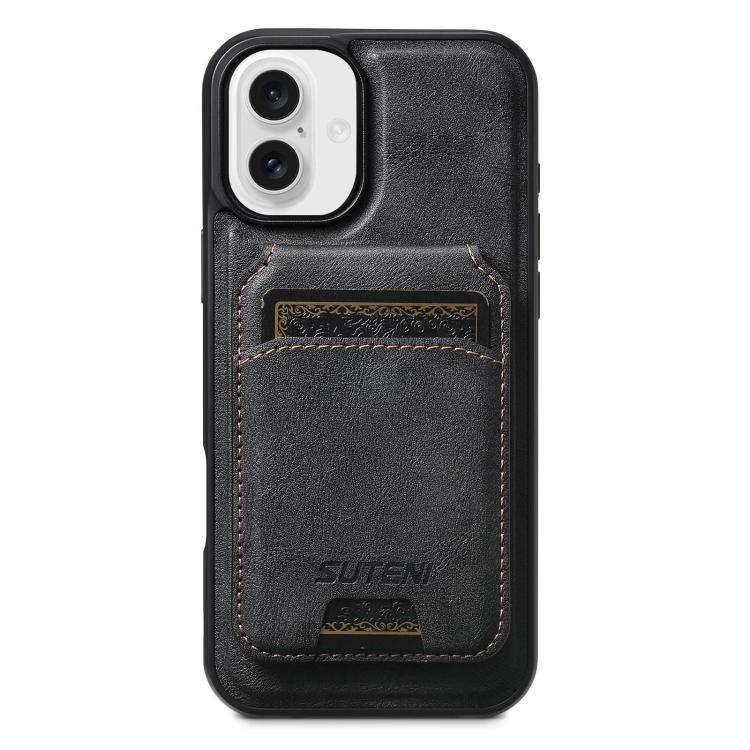 For iPhone 16 Plus Suteni M5 Magnetic Card Bag MagSafe Leather Phone Case(Black) - iPhone 16 Plus Cases by Suteni | Online Shopping UK | buy2fix