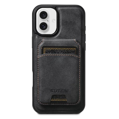 For iPhone 16 Plus Suteni M5 Magnetic Card Bag MagSafe Leather Phone Case(Black) - iPhone 16 Plus Cases by Suteni | Online Shopping UK | buy2fix