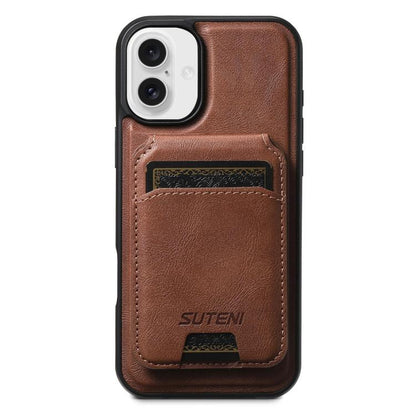 For iPhone 16 Plus Suteni M5 Magnetic Card Bag MagSafe Leather Phone Case(Brown) - iPhone 16 Plus Cases by Suteni | Online Shopping UK | buy2fix