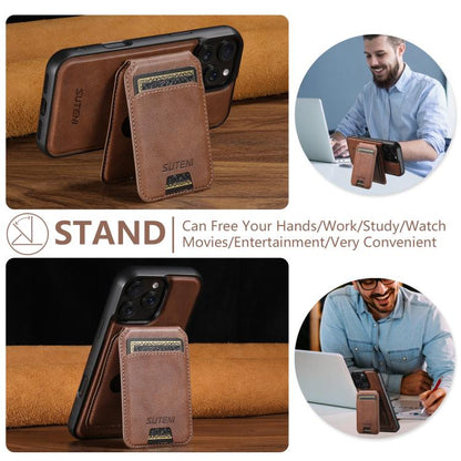 For iPhone 16 Plus Suteni M5 Magnetic Card Bag MagSafe Leather Phone Case(Brown) - iPhone 16 Plus Cases by Suteni | Online Shopping UK | buy2fix