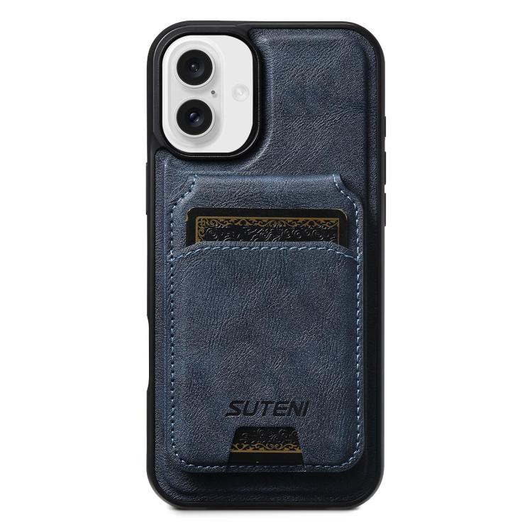For iPhone 16 Plus Suteni M5 Magnetic Card Bag MagSafe Leather Phone Case(Blue) - iPhone 16 Plus Cases by Suteni | Online Shopping UK | buy2fix