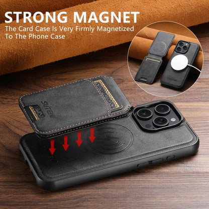 For iPhone 15 Pro Max Suteni M5 Magnetic Card Bag MagSafe Leather Phone Case(Black) - iPhone 15 Pro Max Cases by Suteni | Online Shopping UK | buy2fix