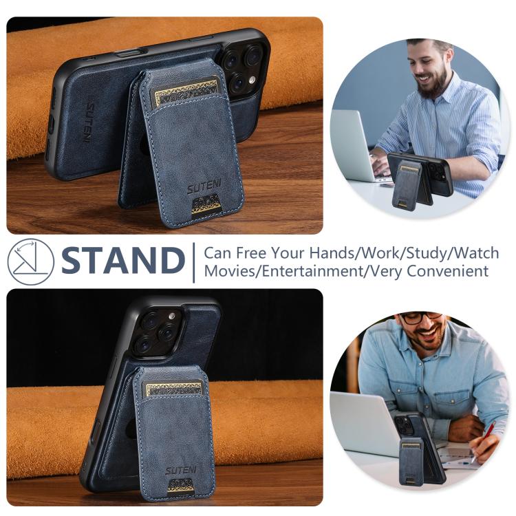 For iPhone 15 Pro Max Suteni M5 Magnetic Card Bag MagSafe Leather Phone Case(Blue) - iPhone 15 Pro Max Cases by Suteni | Online Shopping UK | buy2fix