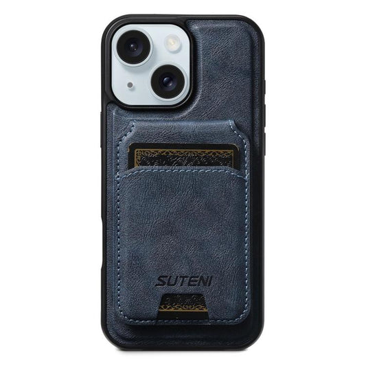 For iPhone 15 Plus Suteni M5 Magnetic Card Bag MagSafe Leather Phone Case(Blue) - iPhone 15 Plus Cases by Suteni | Online Shopping UK | buy2fix