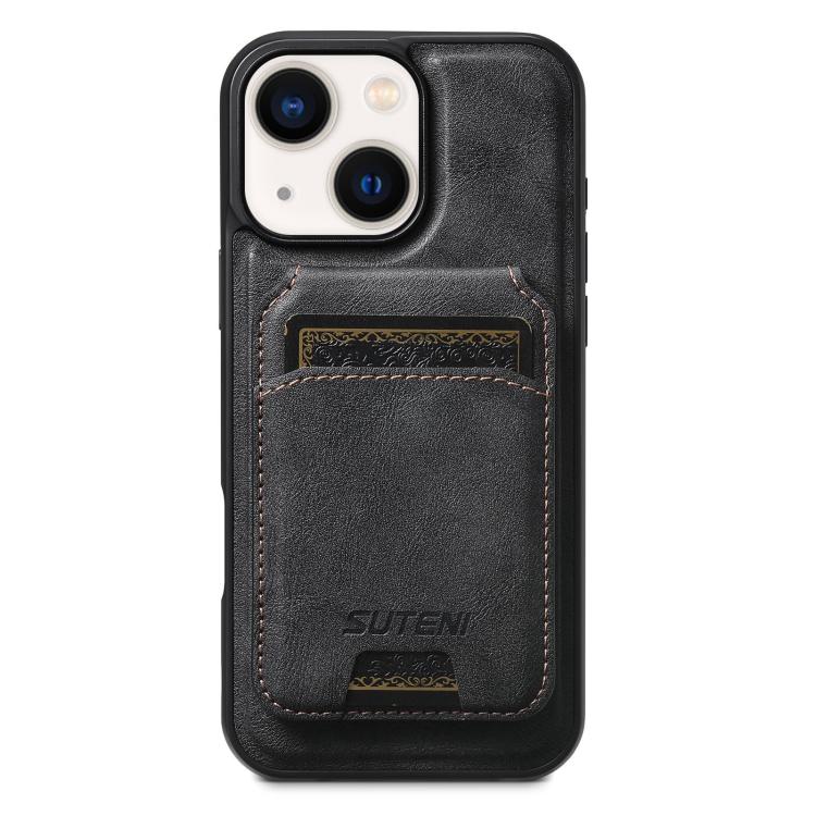 For iPhone 13 Suteni M5 Magnetic Card Bag MagSafe Leather Phone Case(Black) - iPhone 13 Cases by Suteni | Online Shopping UK | buy2fix