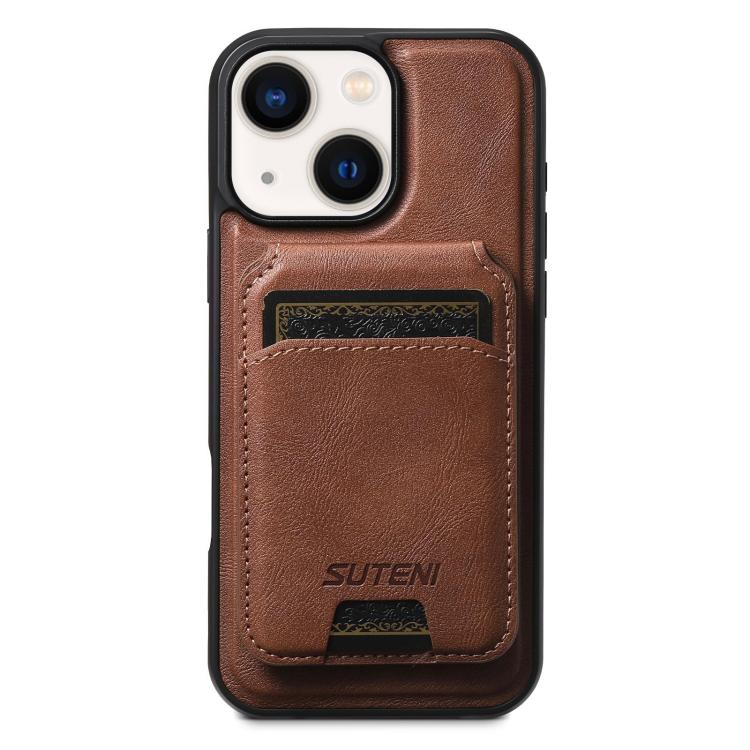 For iPhone 13 Suteni M5 Magnetic Card Bag MagSafe Leather Phone Case(Brown) - iPhone 13 Cases by Suteni | Online Shopping UK | buy2fix