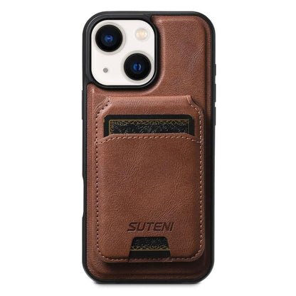 For iPhone 13 Suteni M5 Magnetic Card Bag MagSafe Leather Phone Case(Brown) - iPhone 13 Cases by Suteni | Online Shopping UK | buy2fix