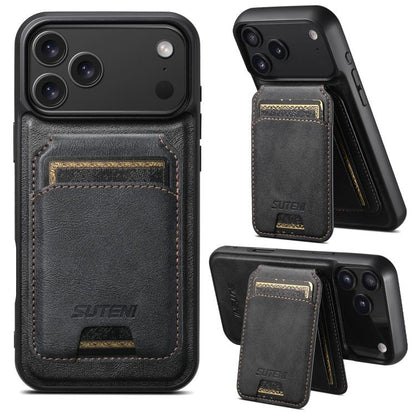 For iPhone 17 Pro Suteni M5 Magnetic Card Bag MagSafe Leather Phone Case(Black) - iPhone 17 Pro Cases by Suteni | Online Shopping UK | buy2fix