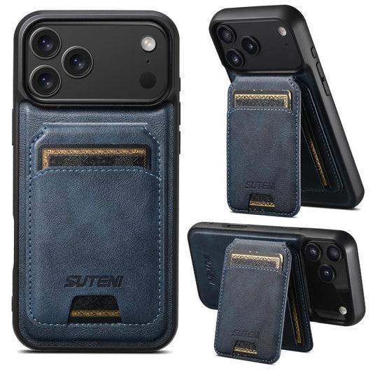 For iPhone 17 Pro Suteni M5 Magnetic Card Bag MagSafe Leather Phone Case(Blue) - iPhone 17 Pro Cases by Suteni | Online Shopping UK | buy2fix